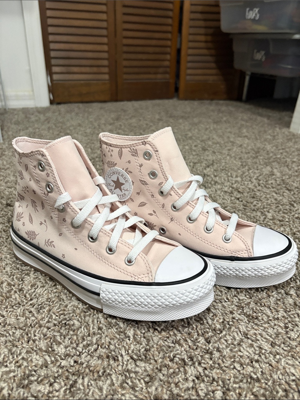 Converse Kids Pale Pink Floral High-Top Sneakers
